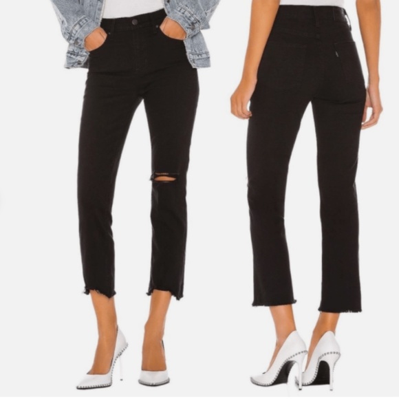 LEVI'S 724 High Rise Straight Crop Jean Black Denim 27 - Picture 3 of 5